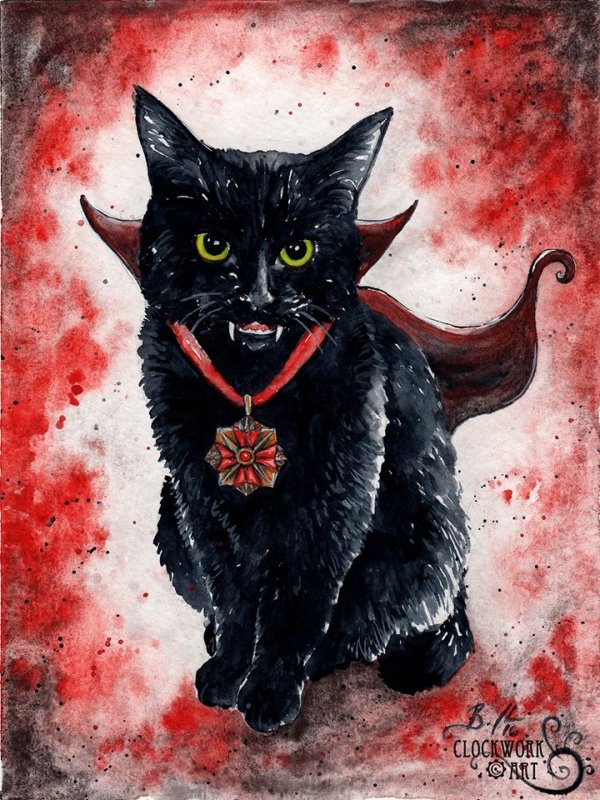 watercolor-painting-paper-vampire-kitten-​braden-duncan